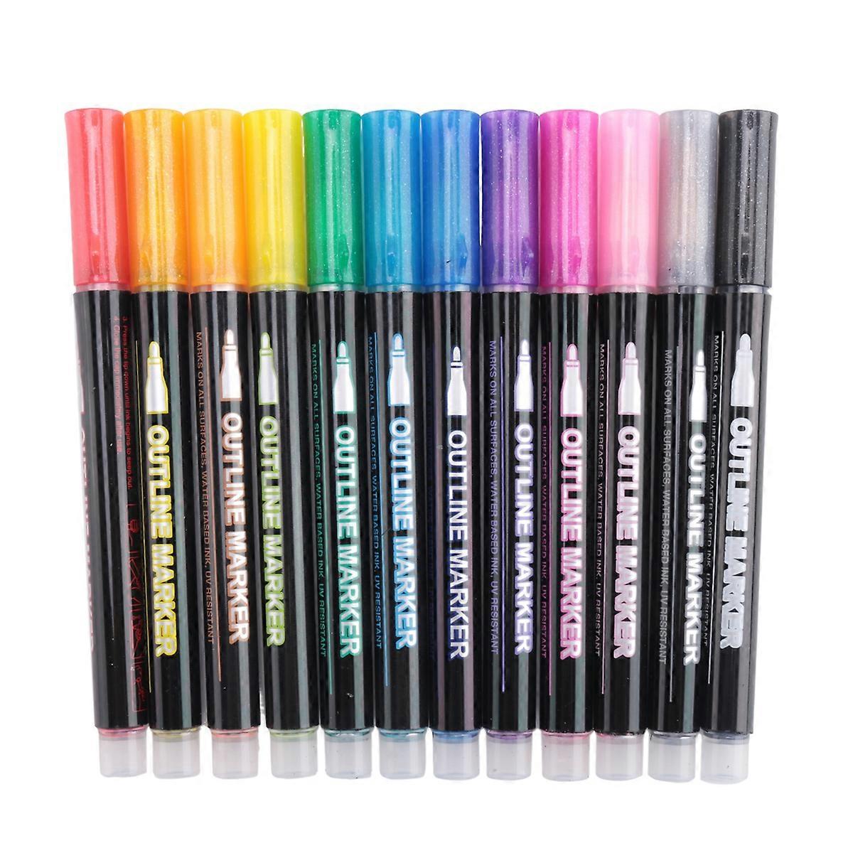 Shimmer Markers Doodle Outline Dazzles: 12 Colors Glitter Pens Set