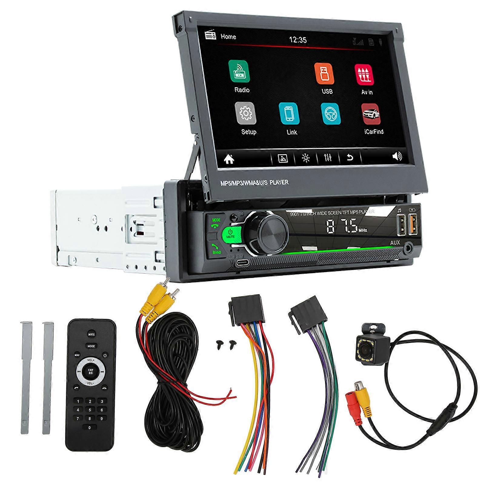 7 Inch Car MP5 Player HD Retractable Screen Bluetooth 5.1 Support for Mirror Link Hands Free Calling with 12LED Backup Camera