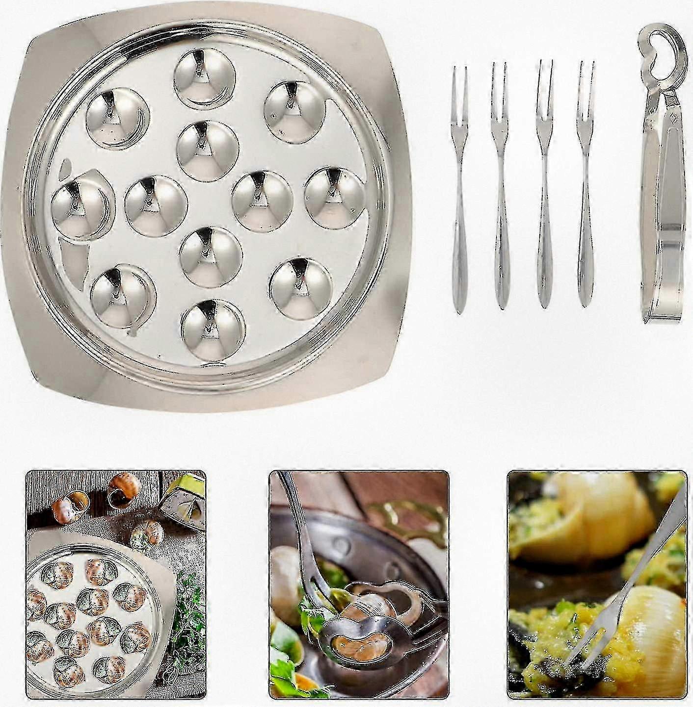 Set of 12 Snail Dishes with Clips and Stainless Steel Forks, Suitable for Hotel Use, Perfect for Serving Snails