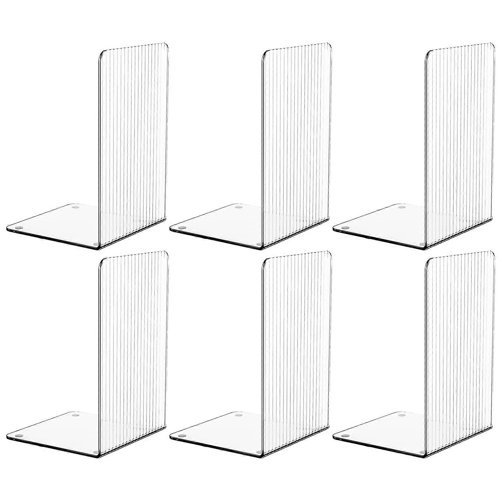 Clear Acrylic Bookends with NonSlip Mats,6 Pcs for Shelves,Desk,Office,Books