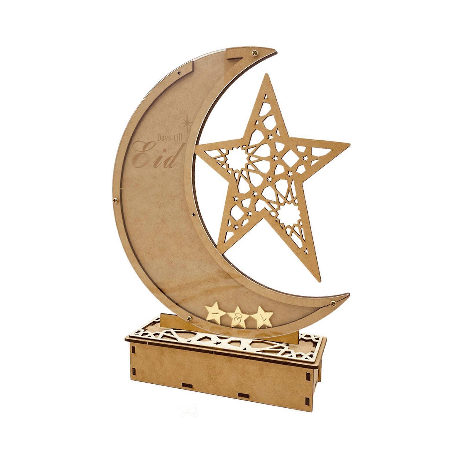 Ramadans Mubaraks Eid Decorations Light Up Woodens Star Moons Light Tables Top Ornamet Ramadans Countdown Calendar Light