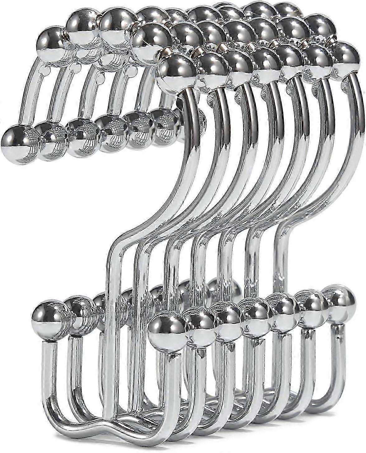 Stainless Steel Shower Curtain Hooks - Rust Proof, Free Sliding Double Hooks for Shower Curtains & Liners (Chrome)