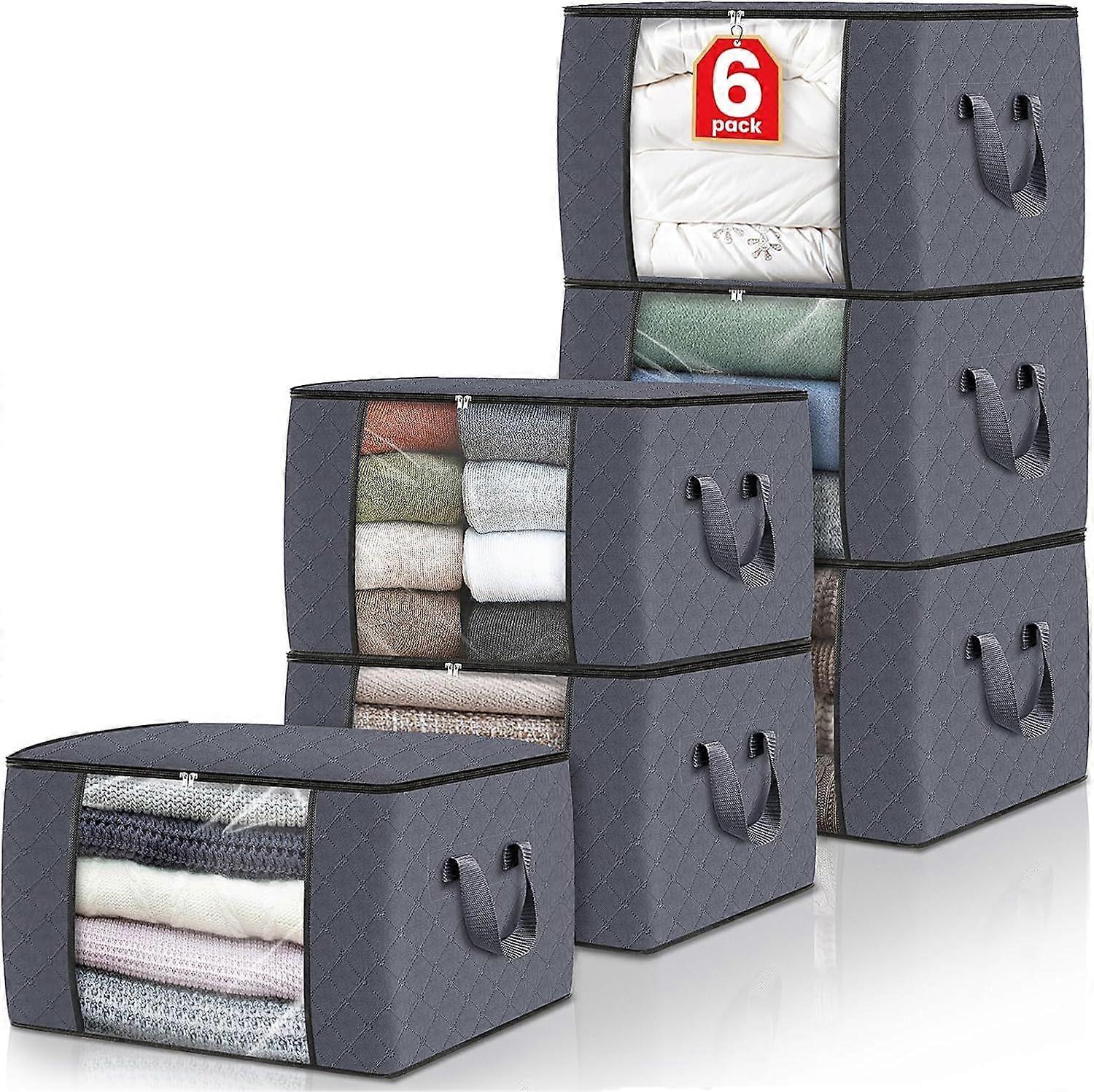 6 Pack Clothes Storage, Foldable Thick Fabric Blanket Storage Bags, Containers