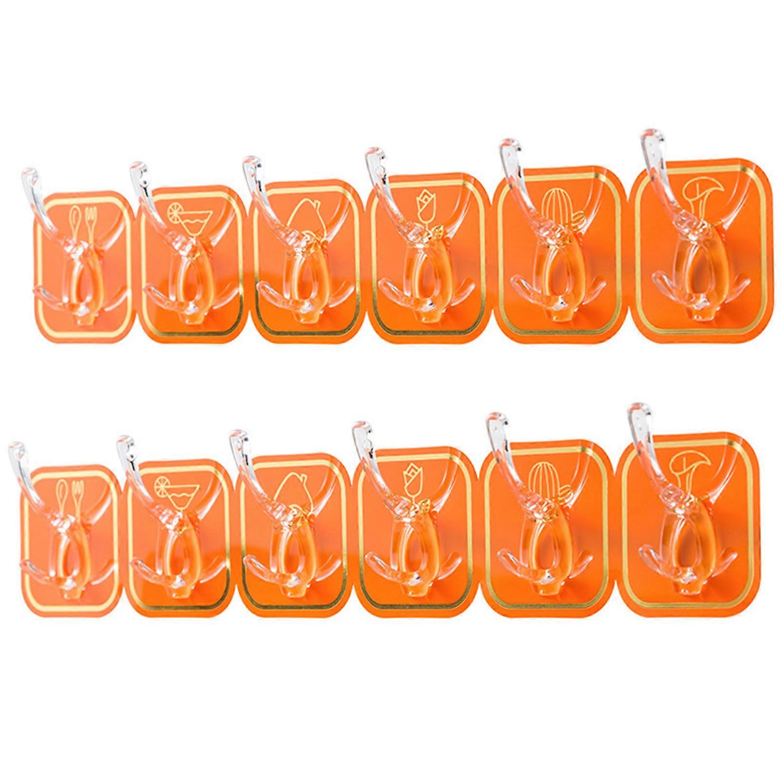 6 Continuous Hook Transparent Wall Hooks Strong Self Adhesive Door Wall Hangers Hook Home Storage Hooks Suction Cup Rack Orange