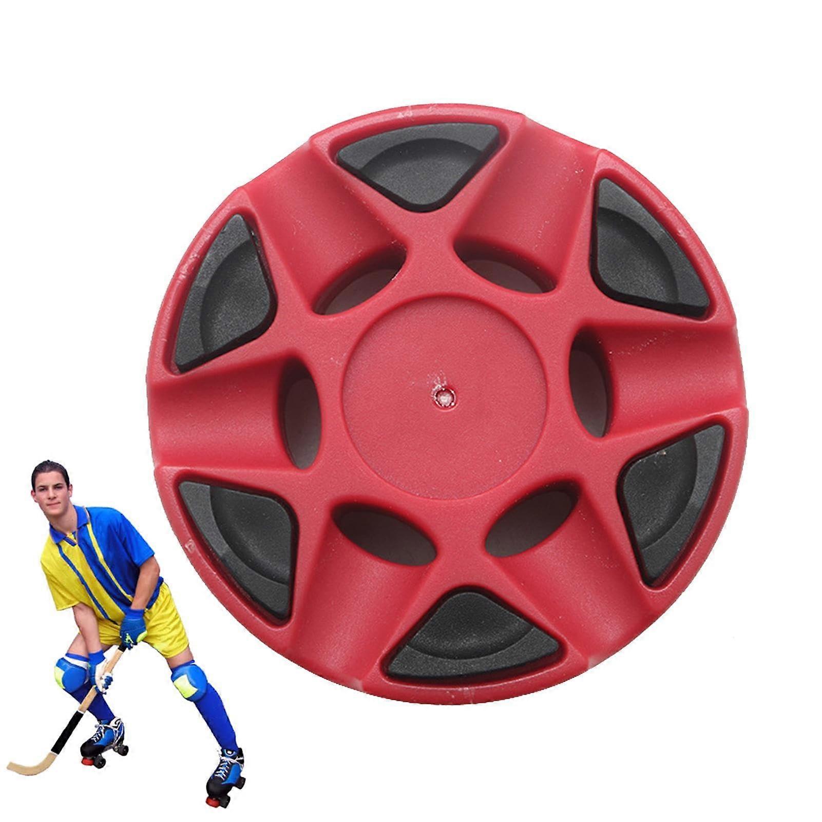 冰球盘地板曲棍球盘圆形光滑外观训练工具，带 6 个凹痕专业冰球设备红色