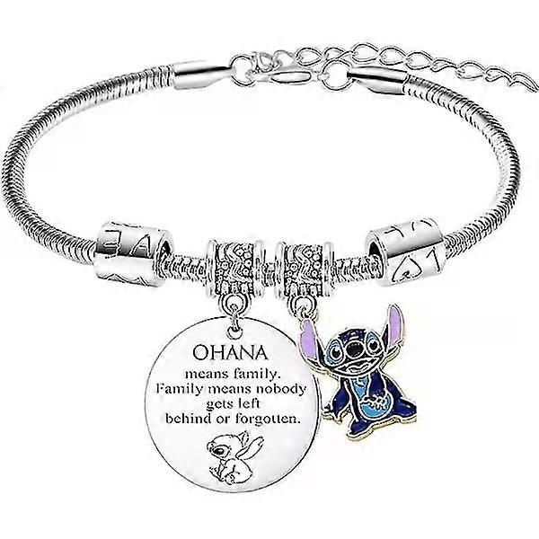 Stitch Jewelry Bracelet, Gifts for Stitch Lovers, Meaningful Family Bracelets, Stitch Jewelry, Stainless Steel Snake Bone Chain Bracelet, Stitch Blue 