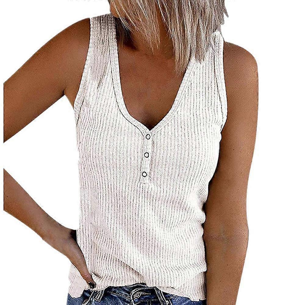 HNXC Women's Fashion Casual Summer Solid Color Print Sleeveless V-Neck Blouses & Shirts