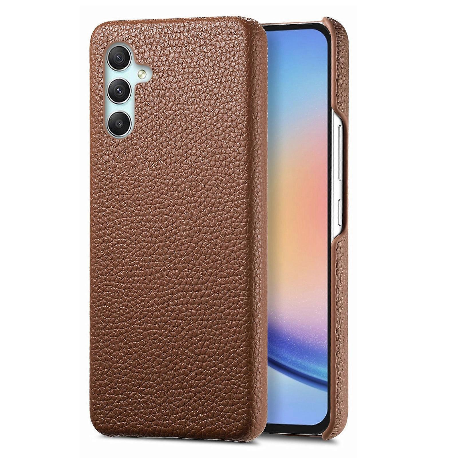 Litchi Oil Edge Leather Back Phone Case