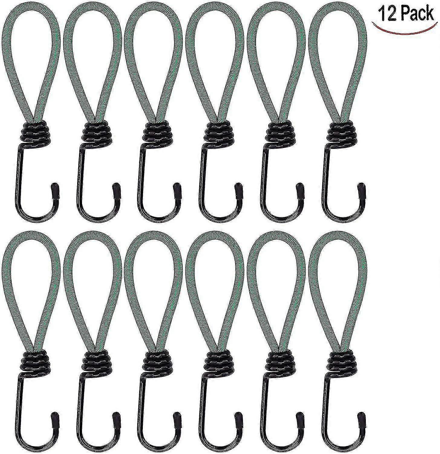 12 عبوة شدادات قماش القنب المرنة مع السنانير ، أحزمة بنجي قابلة للتعديل للتخييم ، القماش المشمع ، المظلة