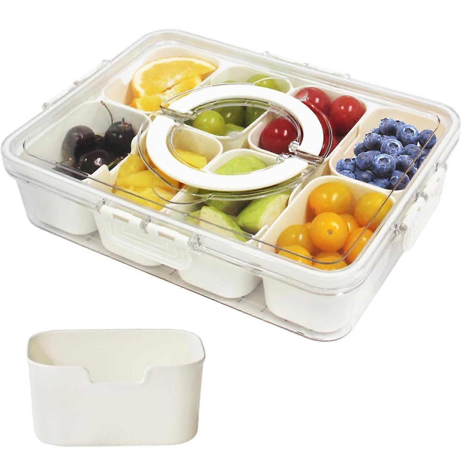 Snack Storage Box with Lid & Handle, Divided Dry Fruit Container for Nuts, Sweets, and Dried Fruits, Food Tray with Compartments