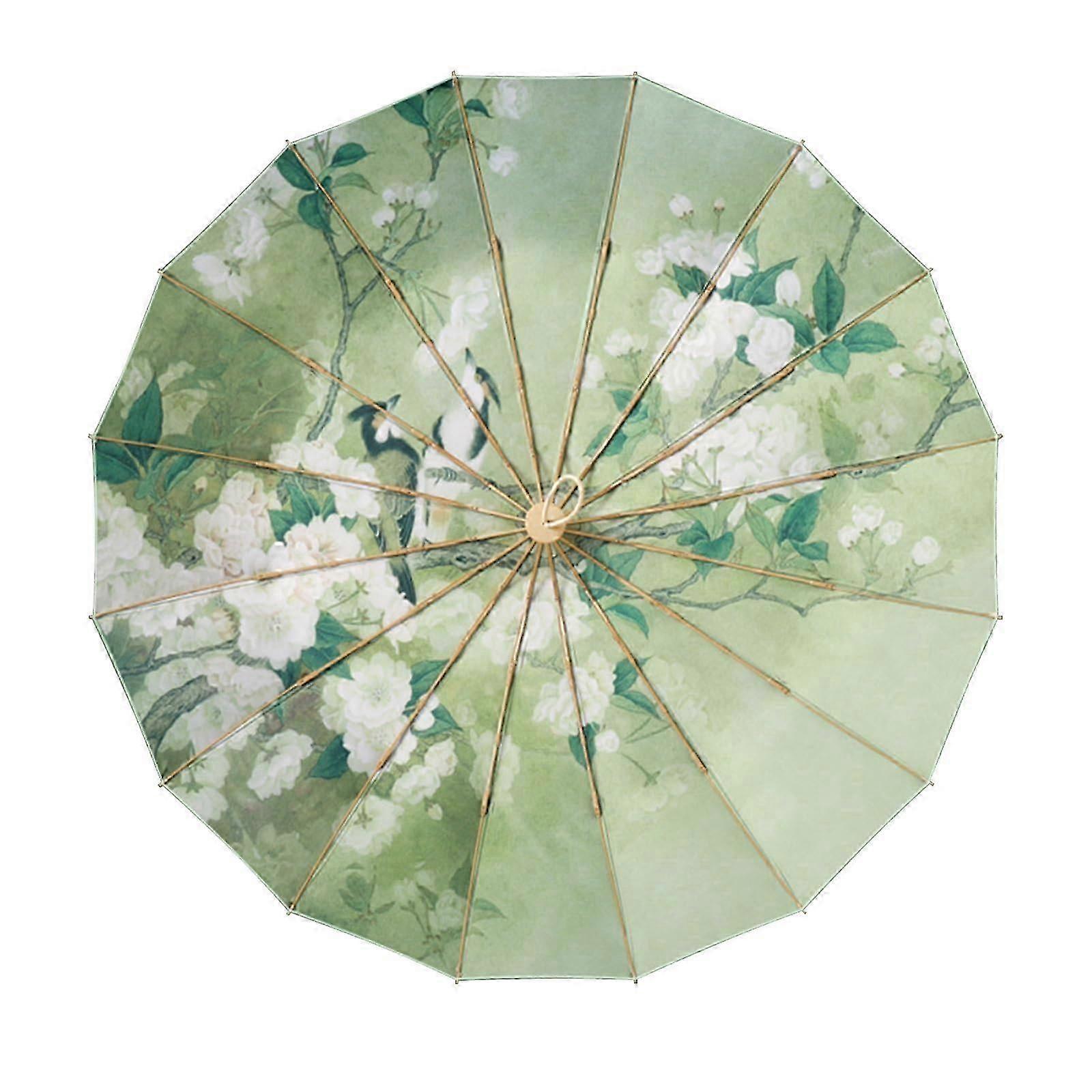 Chinese Ancient Style, 16 Bone Three Fold Umbrella, Uv Protection, Dualuse For Rain And Sun
