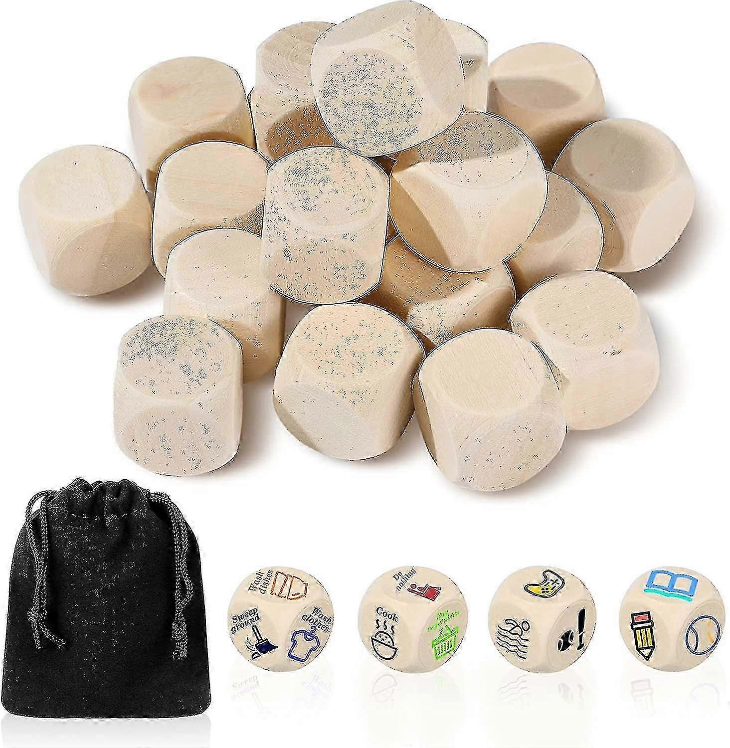 20-Piece DIY Blank Unfinished Wooden Dice Set - 6-Sided Square Wooden Blocks for Crafts and Games (20mm Size)