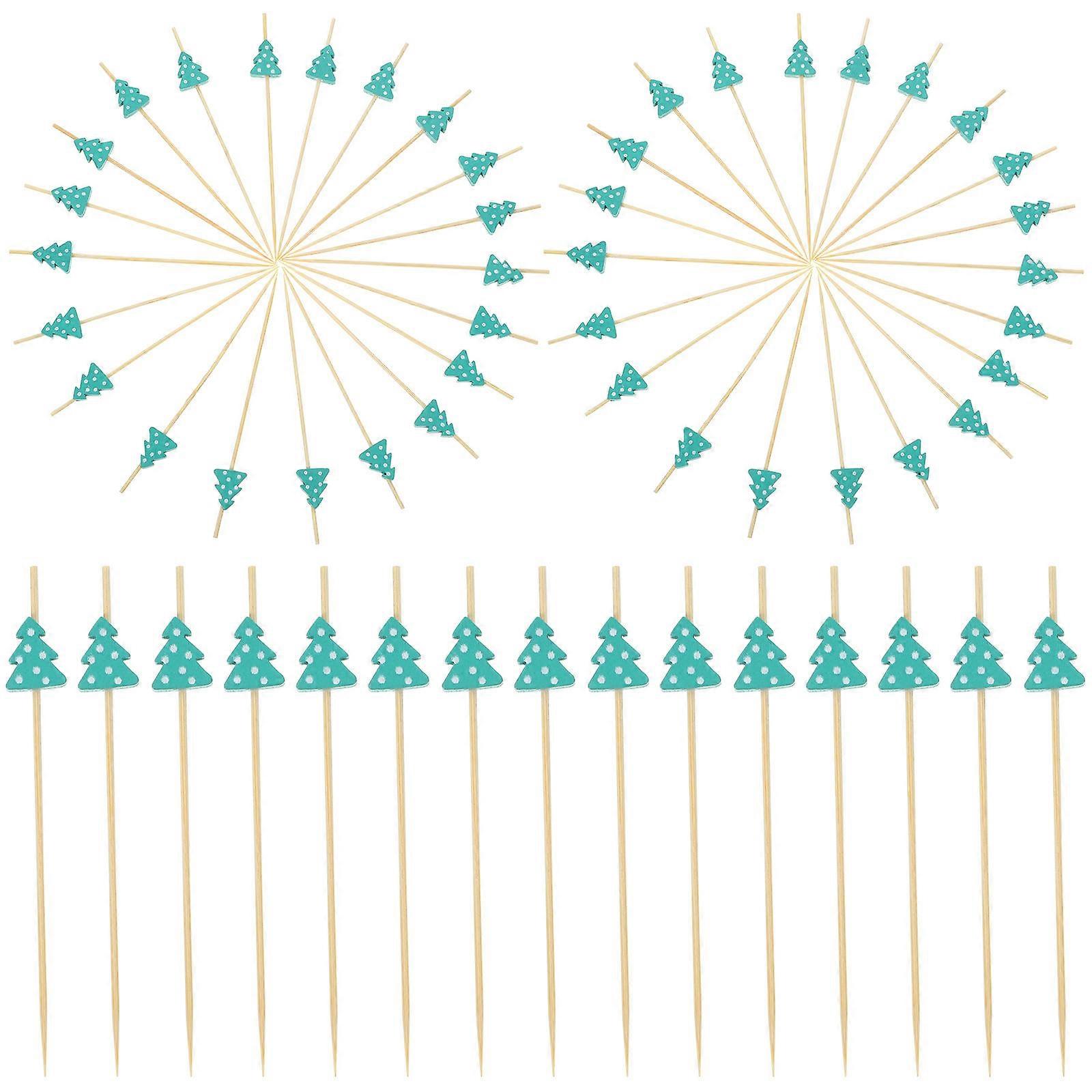 Fruit Skewers For Party Christmas Toothpicks Tree Shape Bamboo For Fruit Cheese Cakes 100Pcs