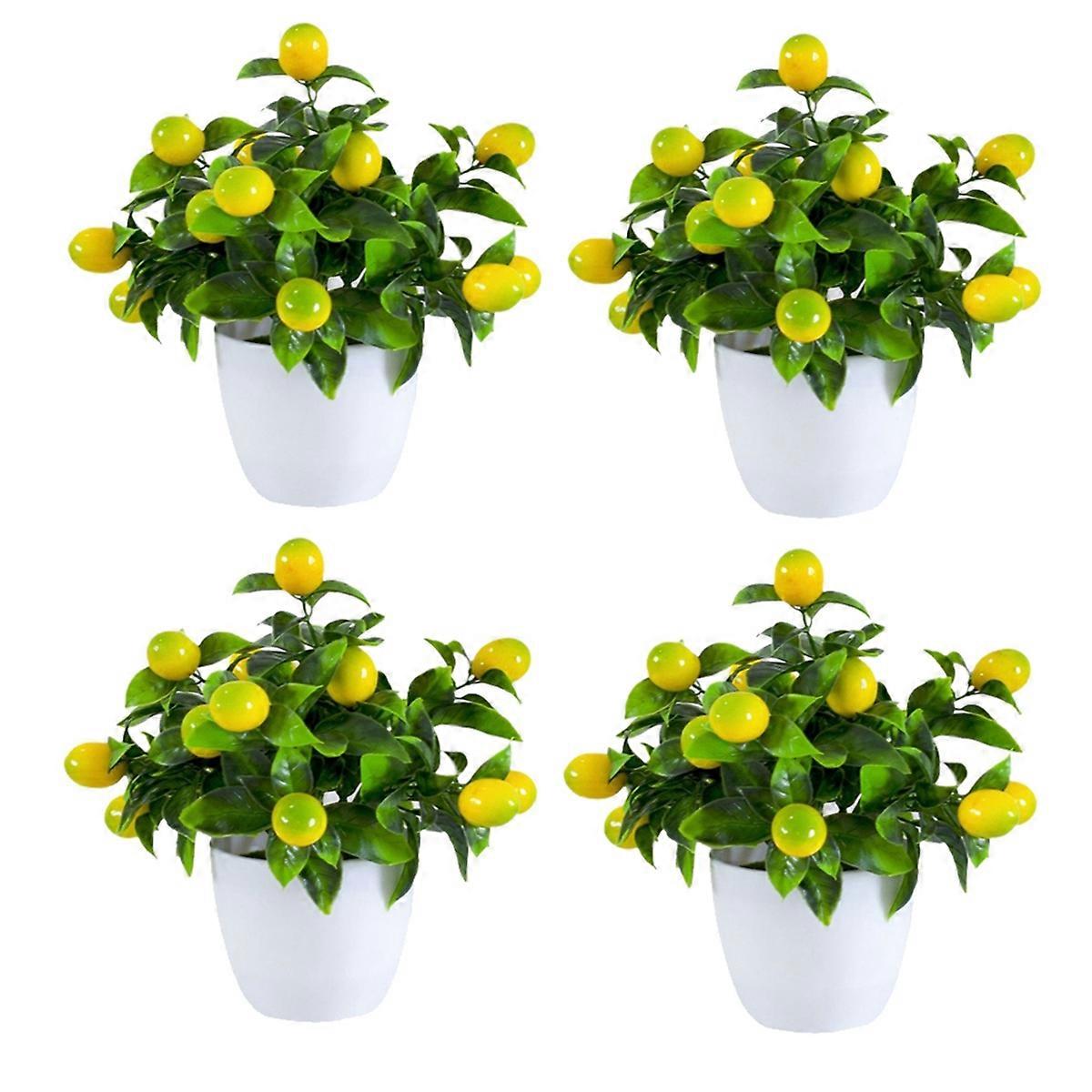 4pcs Artificial Lemon Plants Fake Fruit Potted Plant Fake Lemons Tree
