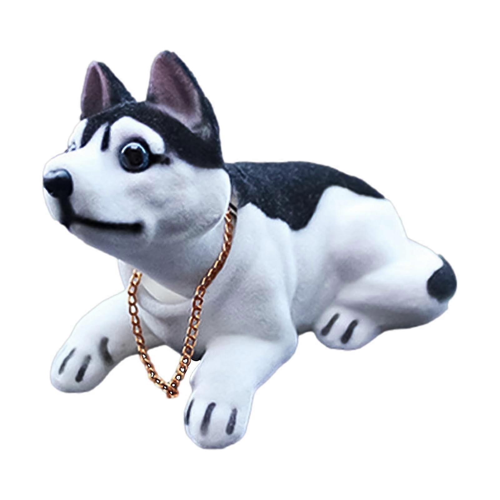 Car Dashboard Bobble Head Resin Husky Dog Shake Head Figure Desktop Ornament For Car Desk Bookshelf Windowsill Decoration