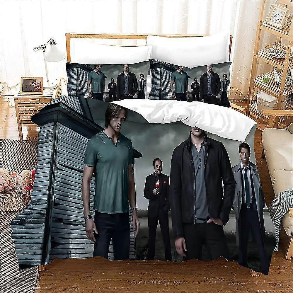 Conjunto de roupa de cama com tema sobrenatural - Capa de edredão e fronha, microfibra, impressão digital 3D Roupa de cama de três peças (capa de edredão + fronhas)