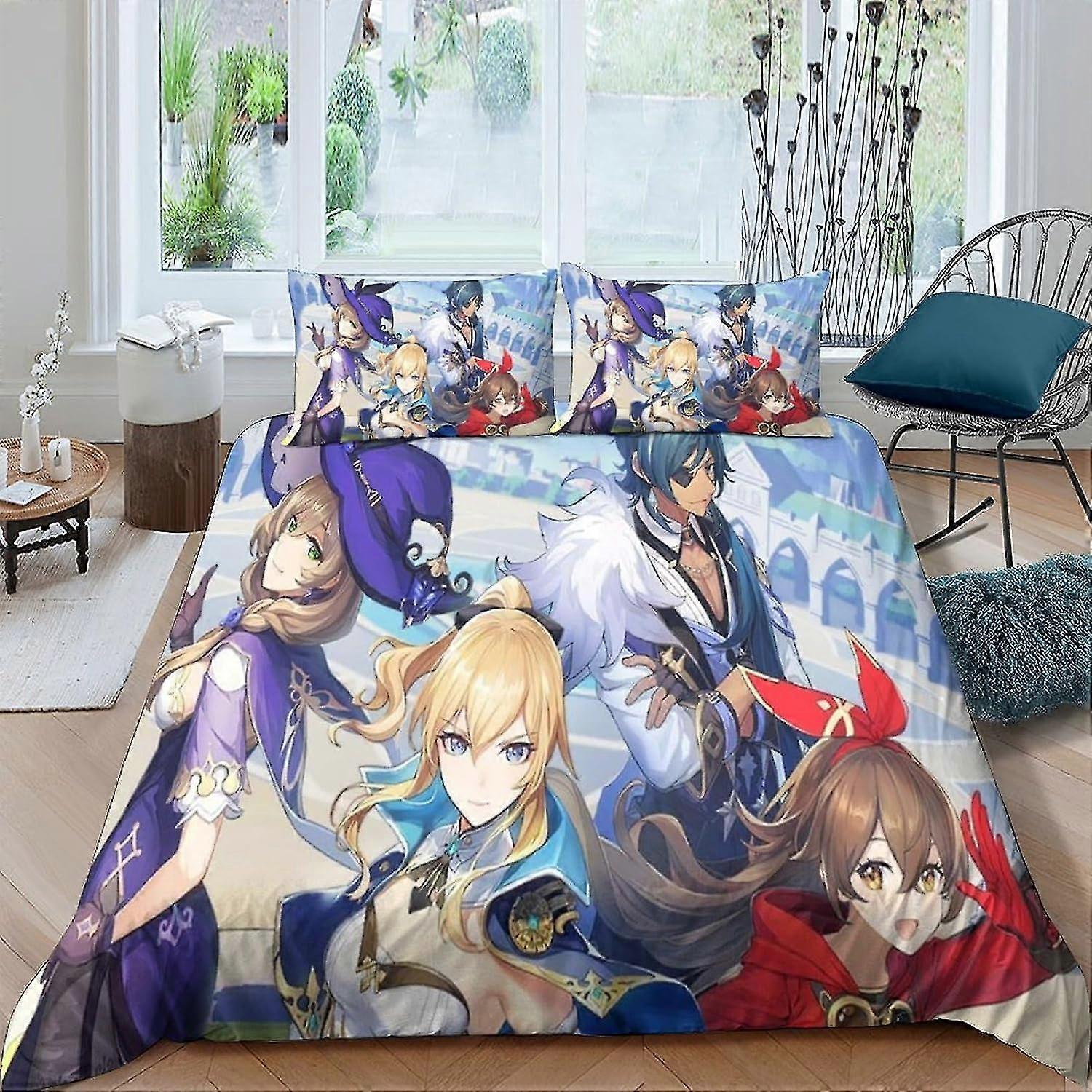 Anime Characters Duvet Cover Set with Pillow Cases for Teens and Adults, Suitable for 3D Printed Designs
