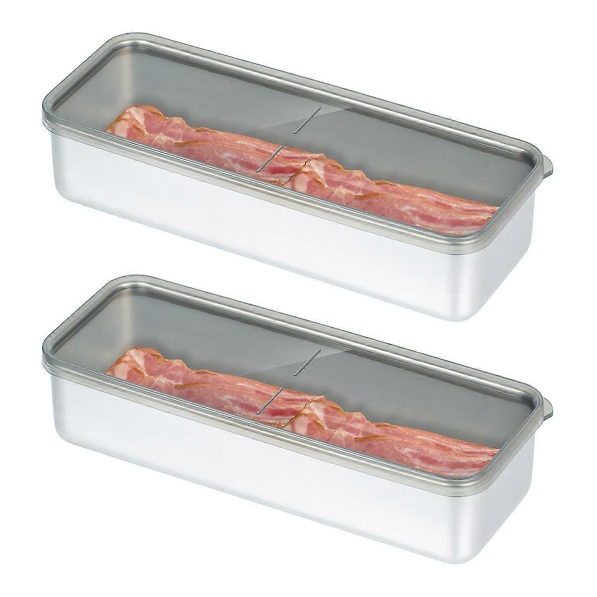 2pcs Bacon Container for Refrigerator, Stainless Steel Airtight Meat Storage Bacon Keeper, Storage Container