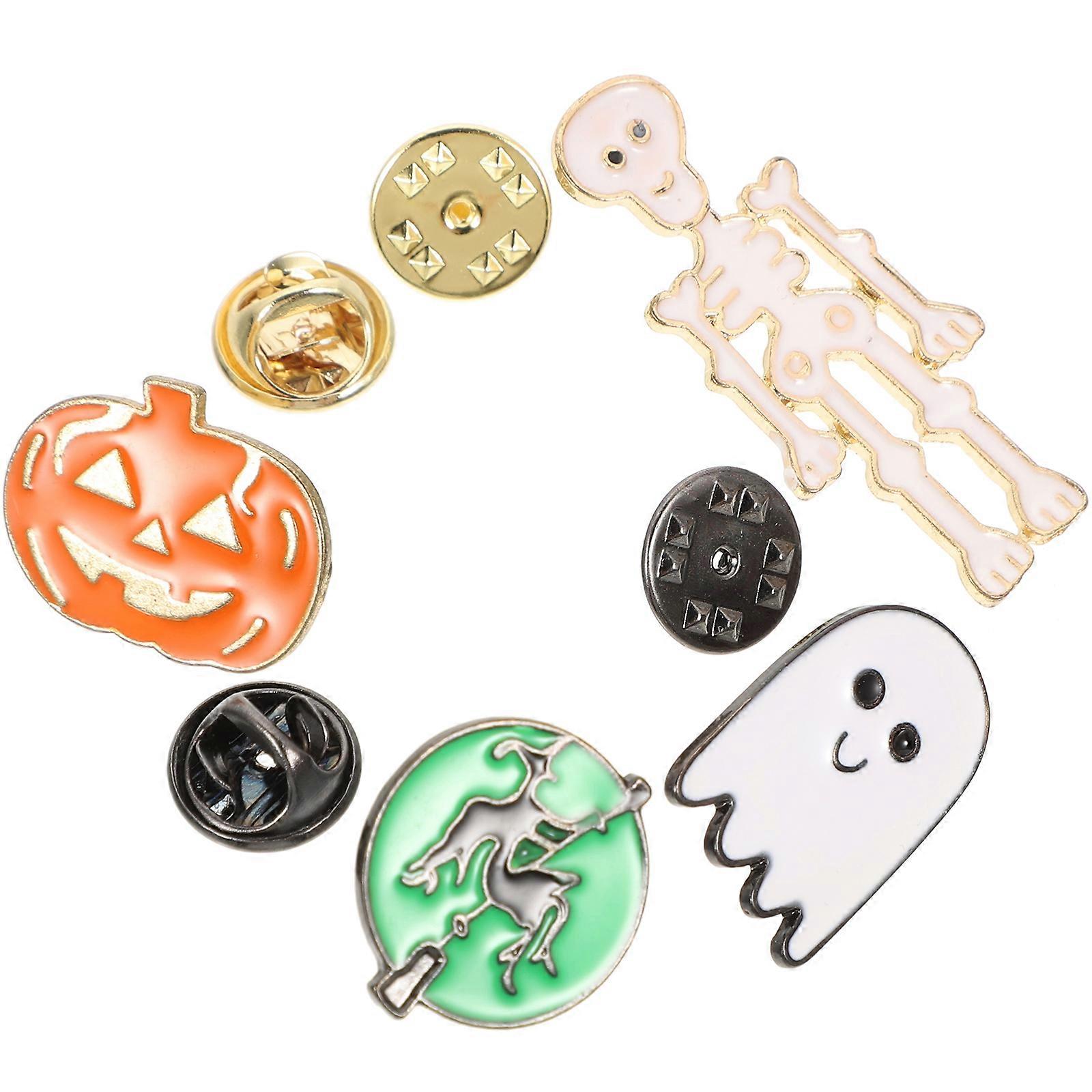 Assorted Color Halloween Pin Badges 4Pcs Alloy Jewelry Accessory for Themed Party Pumpkin Head Shape