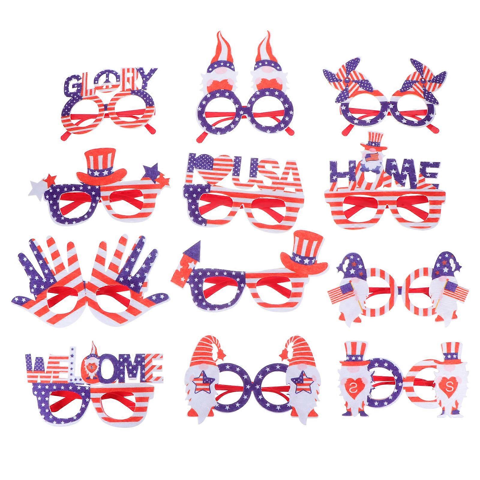 12pcs Independence Day Party Glasses Patriotic Photo Props for Celebrations, Events & Gatherings Unique Themed Design for Festive Occasions