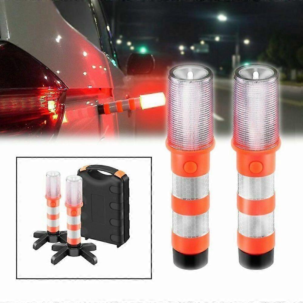 2PCS Road Warning Beacon 3 Mode LED Roadside Flashing Flares Safe Strobe Light