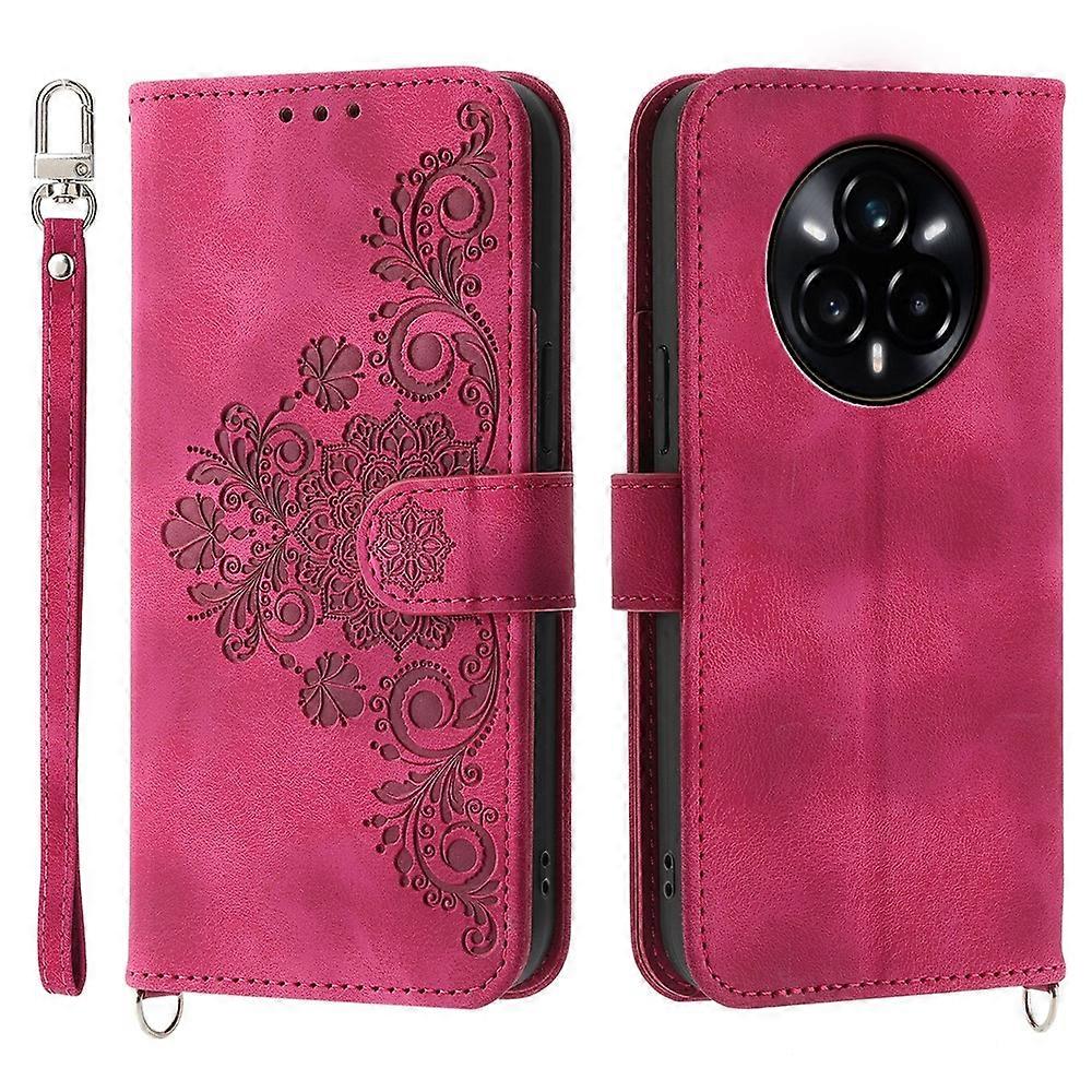 متوافق مع Realme 14 Pro 5G جراب زهرة نمط بو جلد غطاء هاتف محفظة مع حزام