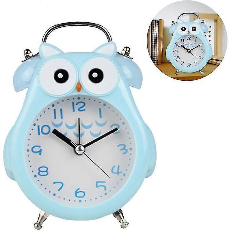 Silent Non-Ticking Alarm Clock with Night Light and Snooze, Battery Operated, Owl Clock Blue