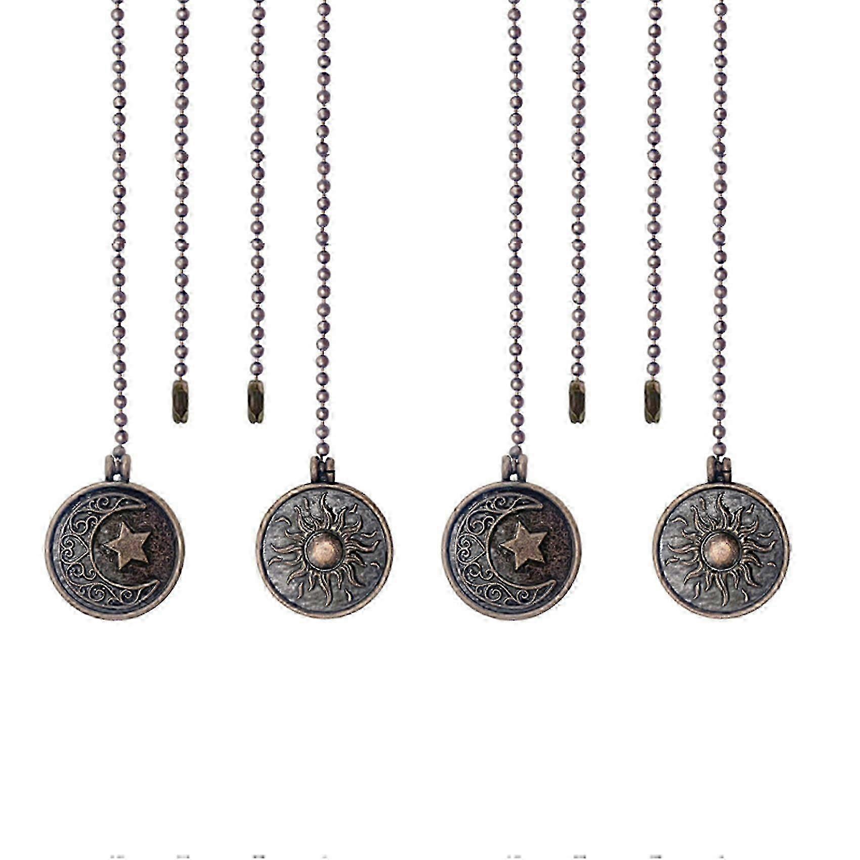 4Pcs Ceiling Fan Pull Chain Set Sun & Moon Pattern Pull Chains Extension Copper Beaded Ball Fan Pul hwy