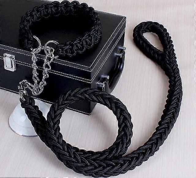 Double Strand Rope Dog Leash 1.2m with Metal P Chain Buckle for Large Dogs - National Color Pet Collar Set