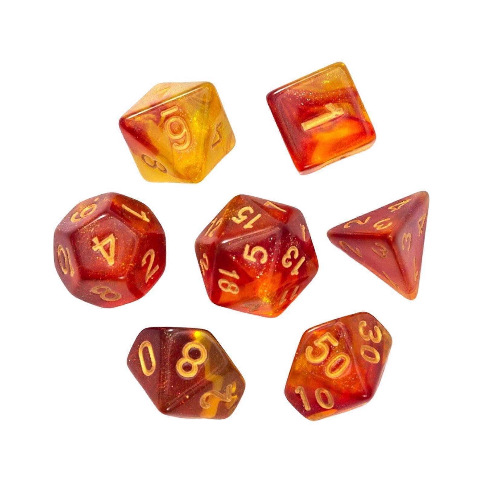 7 x Multi-Sided Acrylic Dice Set Polyhedral D4-D20 for RPG and Math Lessons in Red Yellow Color