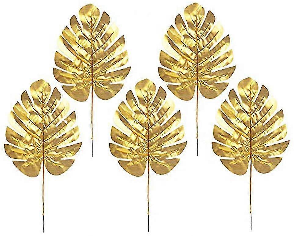 20 Pack Golden Palm Leaves Artificial Tropical Palm Leaves For Hawaiian Luau Party Decoration--Small