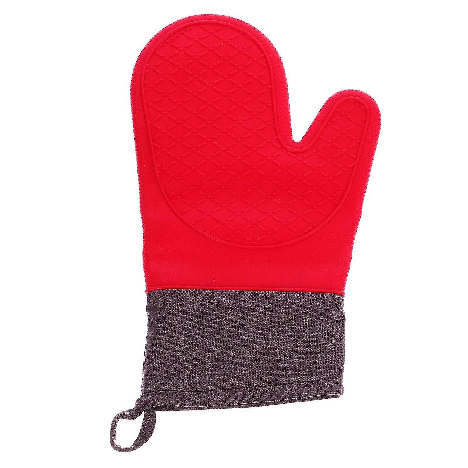 Red BBQ Gloves with Cotton and Silicone for Outdoor Use Microwave Oven and Protective Gloves 1 Pair