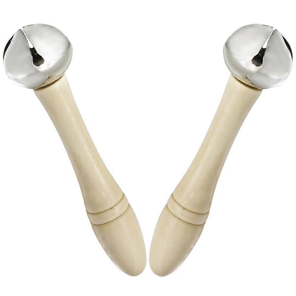 2pcs Wooden Handle Hand Bells Musical Percussion Instruments Shake Bells