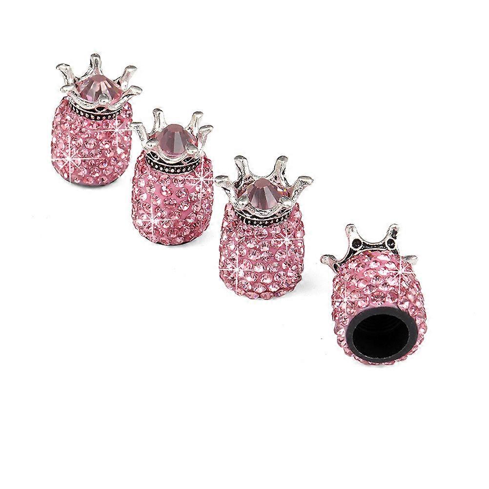 Shape Rhinestone Car Stem Caps with Ignition Button Ring for Lasting Use Pink 4pcs Stem Caps 1pc Button Ring