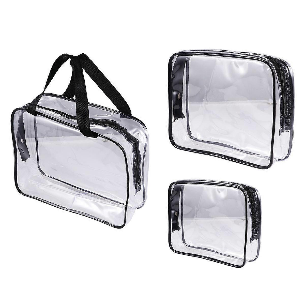 Portable Cosmetic Bag with Strong Zipper Closure for Storage in Black Made from Plastic Great for Travel and Home Use 3 Pieces