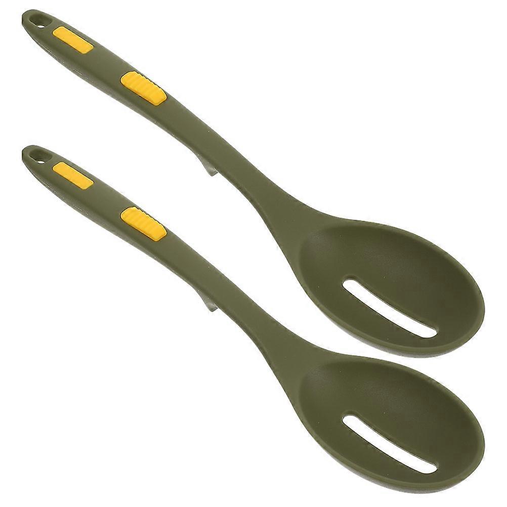 Silicone Spooning Colander Kit Mixing Serving Draining Cooking Ergonomic Handle Green 33.00X6.50X2.50CM 2Pcs