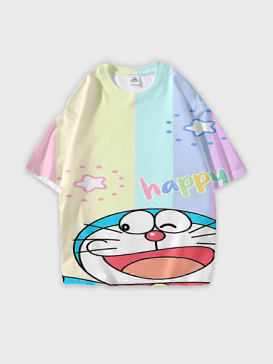 T-shirt round neck Cartoon Pattern loose short sleeve A86