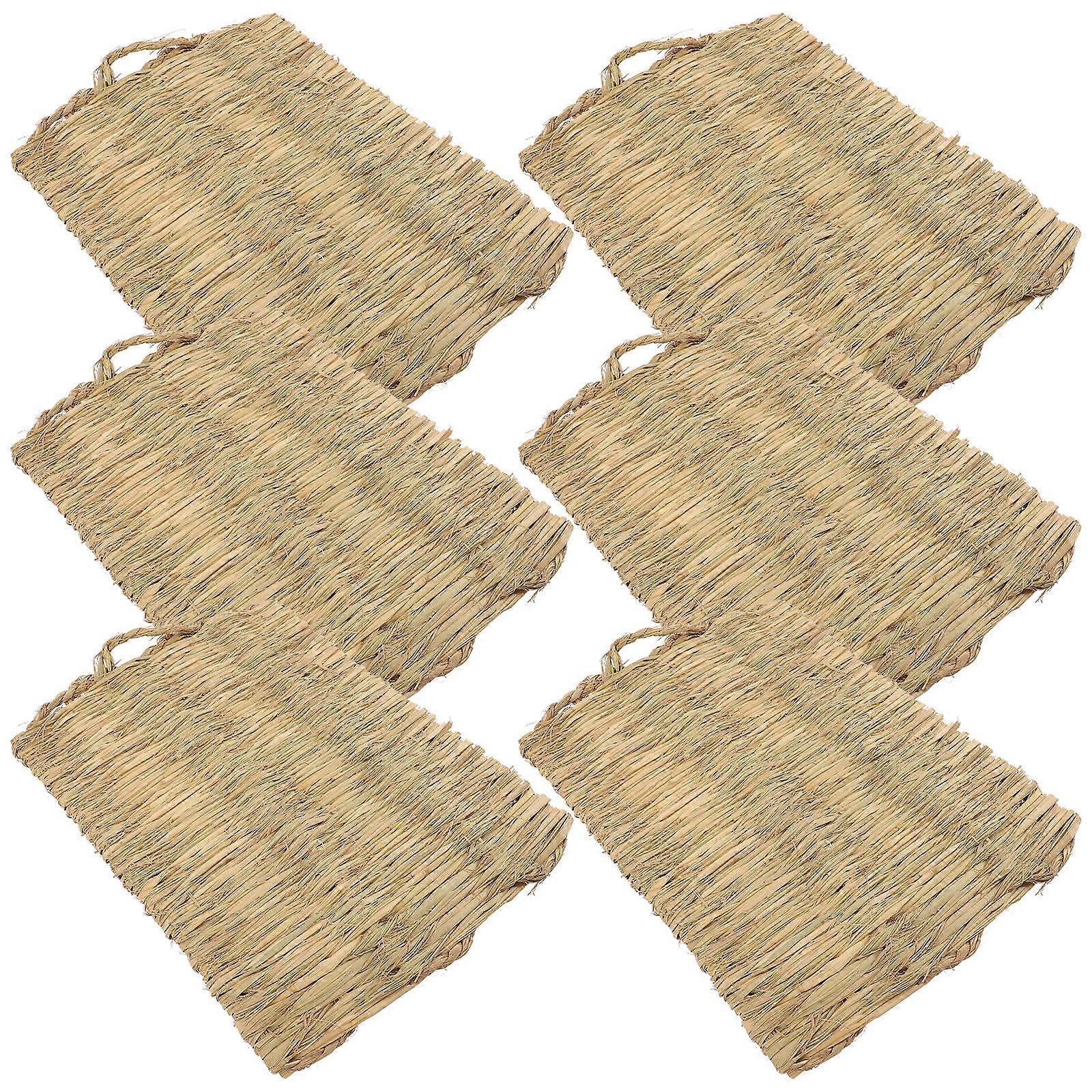 6pcs Natural Grass Pads for Chicken Coop and Rabbit Box Woven Grass Mats Light Brown