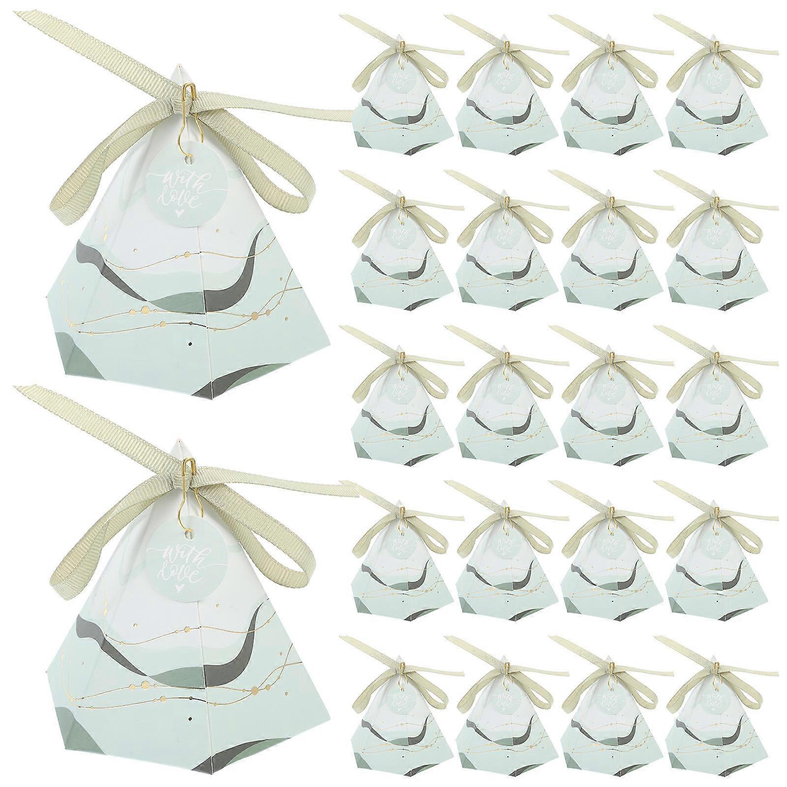 Green Wedding Candy Box for Decoration with Creative Design and High Grade Paper Ribbon Material 24 Pieces