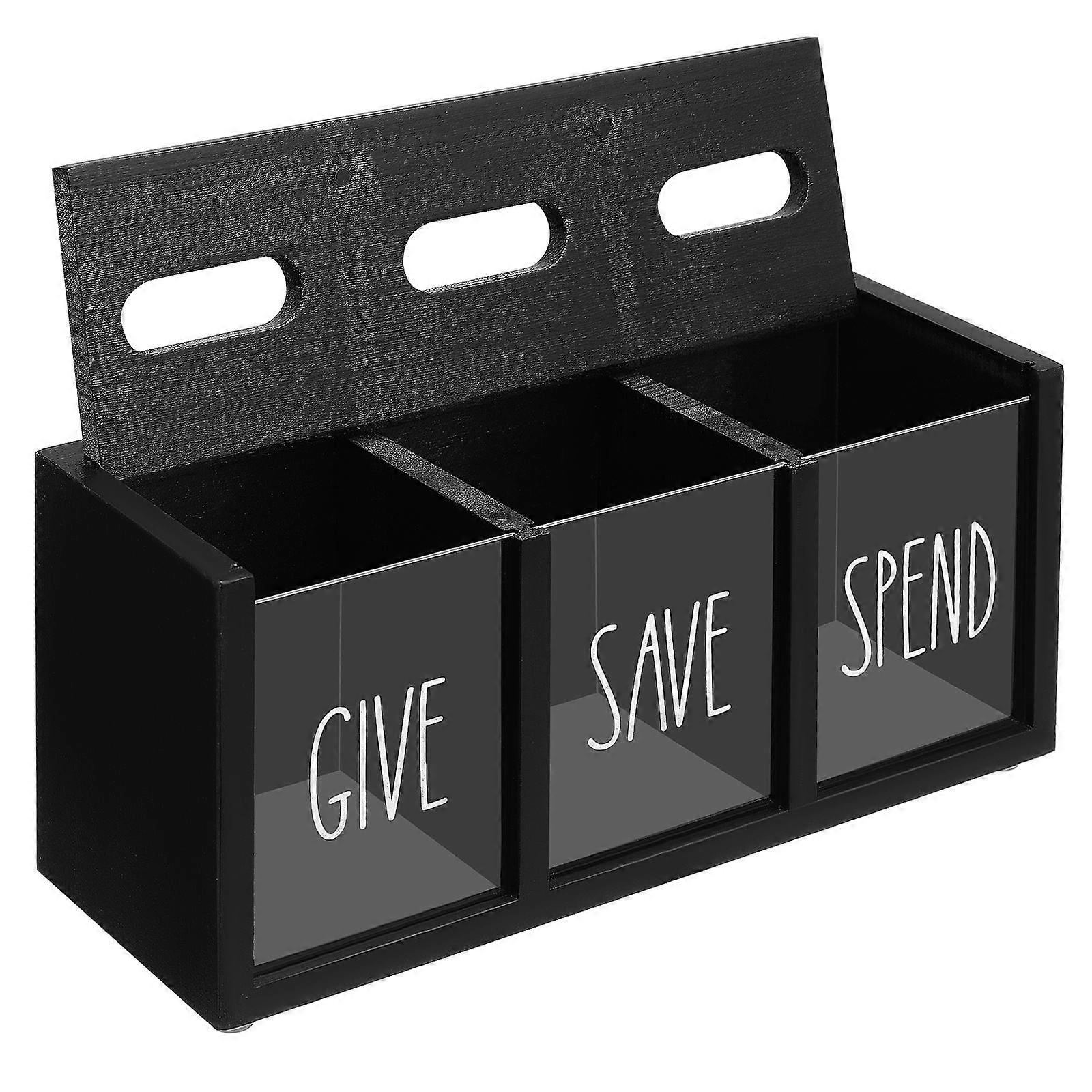 Kids Money Saving Box Wooden Cash Box For Children Home Use With Clear Front And Divided Sections 1 Set