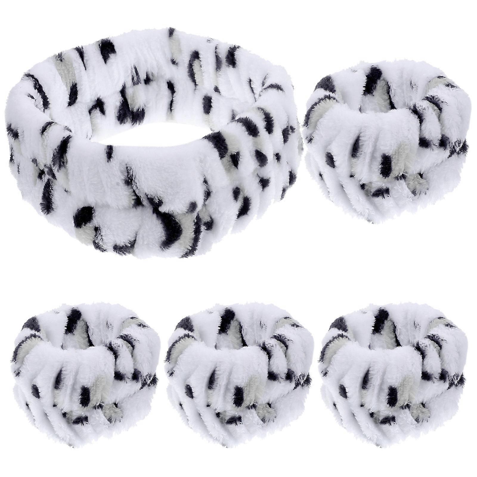 Leopard Print Face Washing Headband Set with Skin Friendly Wrist Bands for Spa & Skincare