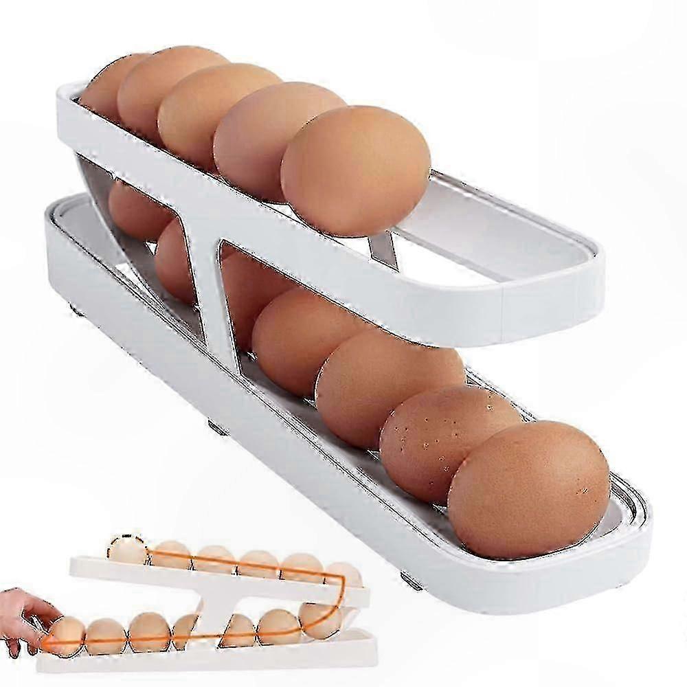 2-lags eggoppbevaringsstativ for kjøleskap, automatisk rullebrettarrangør