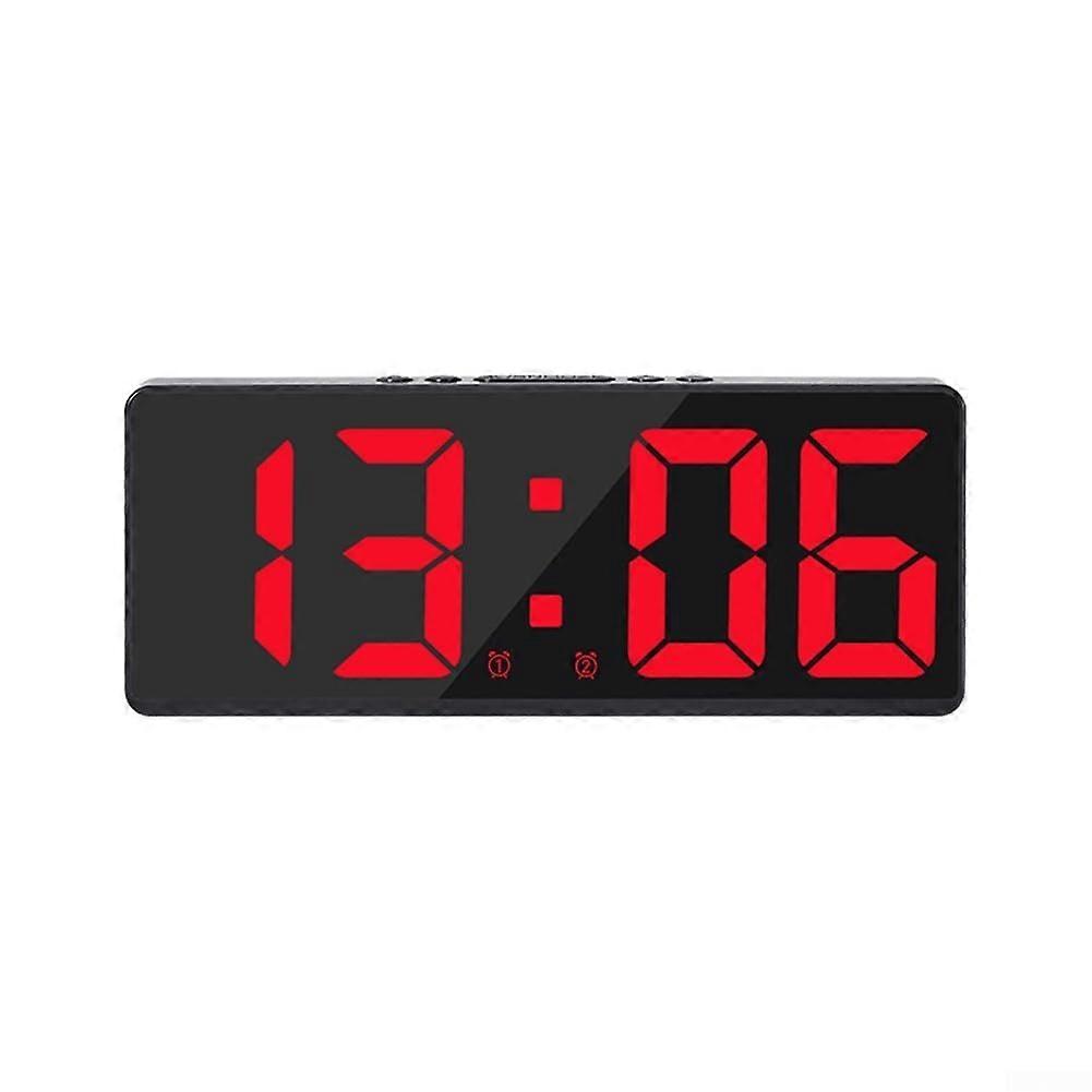 Digital Voice Alarm Clock with Mirror Finish, Temperature Display, Smart Home Compatible, Red Color