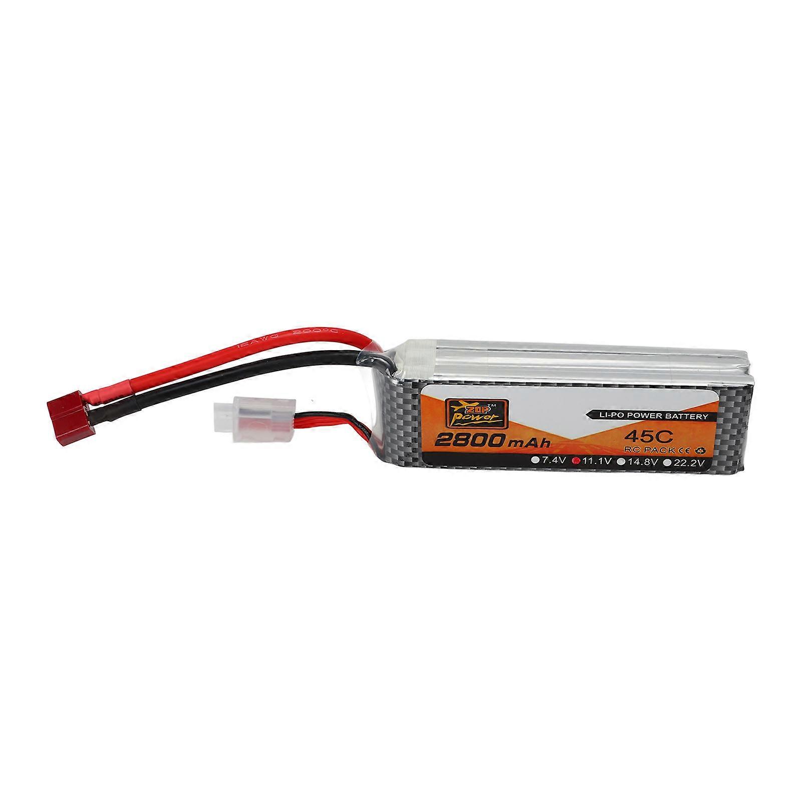 2800mAh Power 45C Discharge Rate 11.1V 3S T Type Red Plug Lipo Battery for RC Car Aircraft