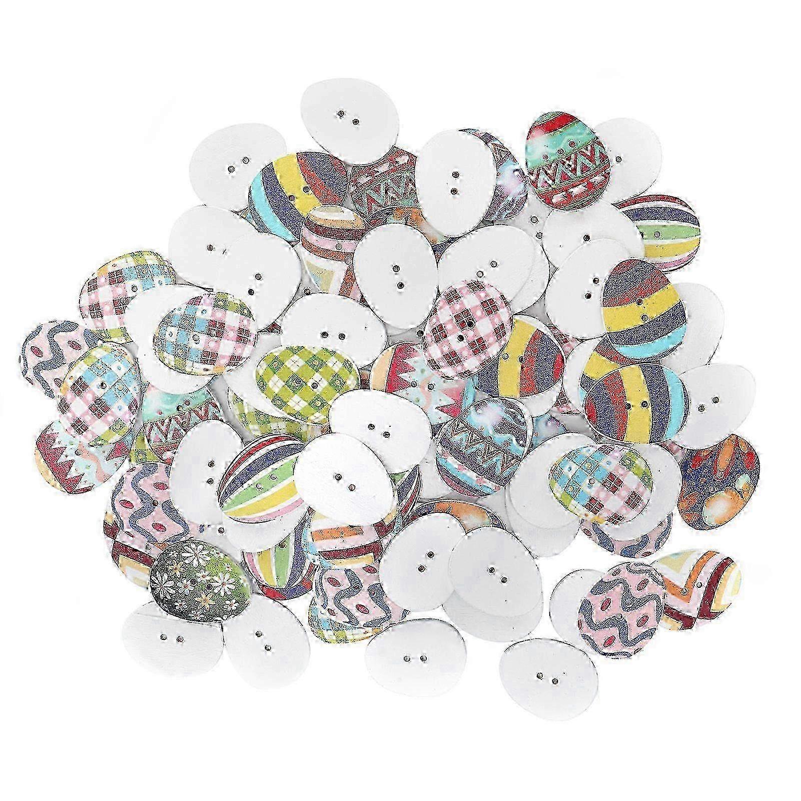 100Pcs Button Set Colored Egg Shape Wooden Sewing Decorative Buttons with Perforations