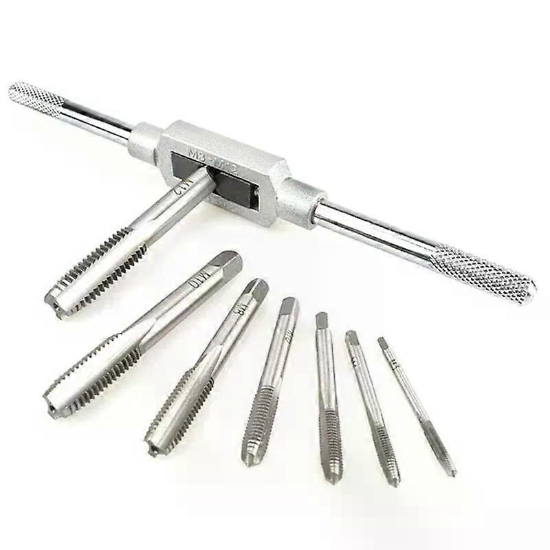 8Pcs/Set M3-M12 Tap Wrench T-Handle Ratchet Thread Chuck Handle Drill Bit Set Hand Tools Tapping Metric Thread Twist Drill Bit Set