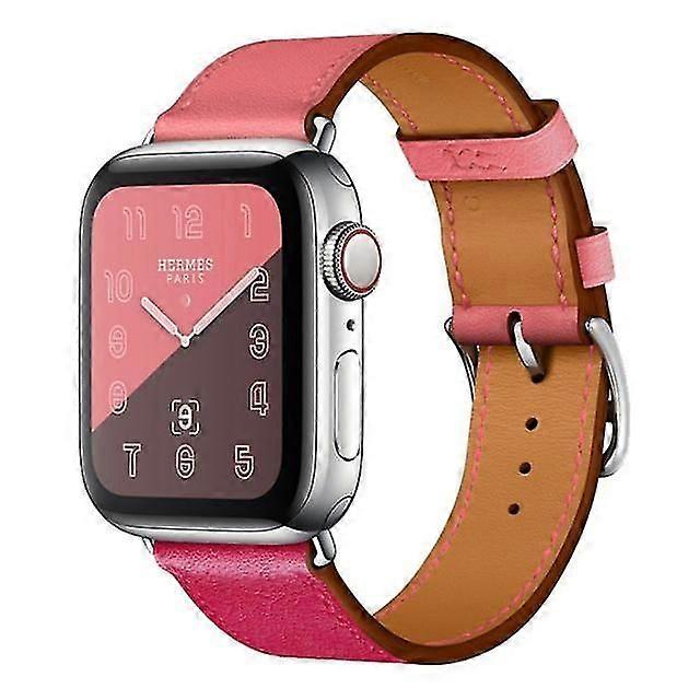Two-tone leather watch strap with single buckle for Apple Watch series 3 and 2 and 1 38 mm pink red