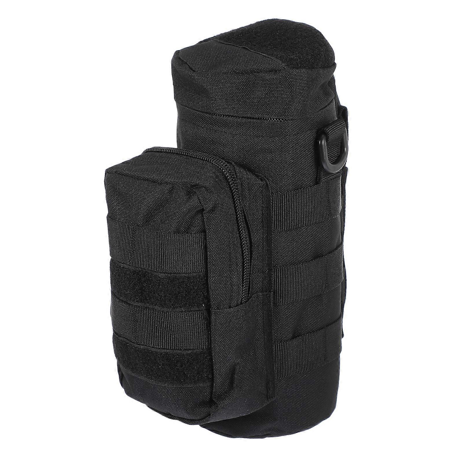 Insulated Water Bottle Carrier Bag for Storage Use Black Nylon Lightweight Portable with Strap 1Pc