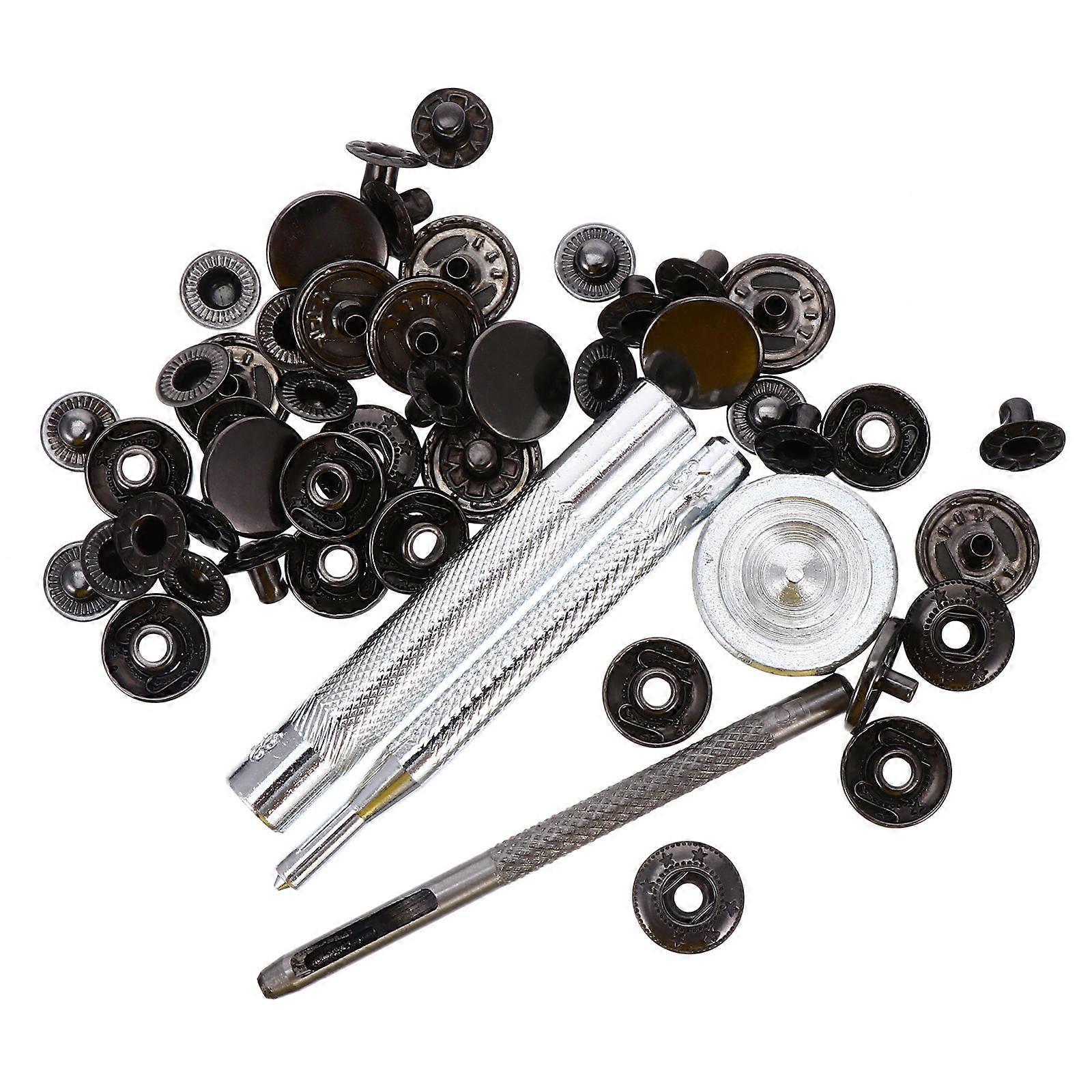Snap Fasteners Kit 12Sets Black Durable Alloy Snap Fasteners Button for DIY