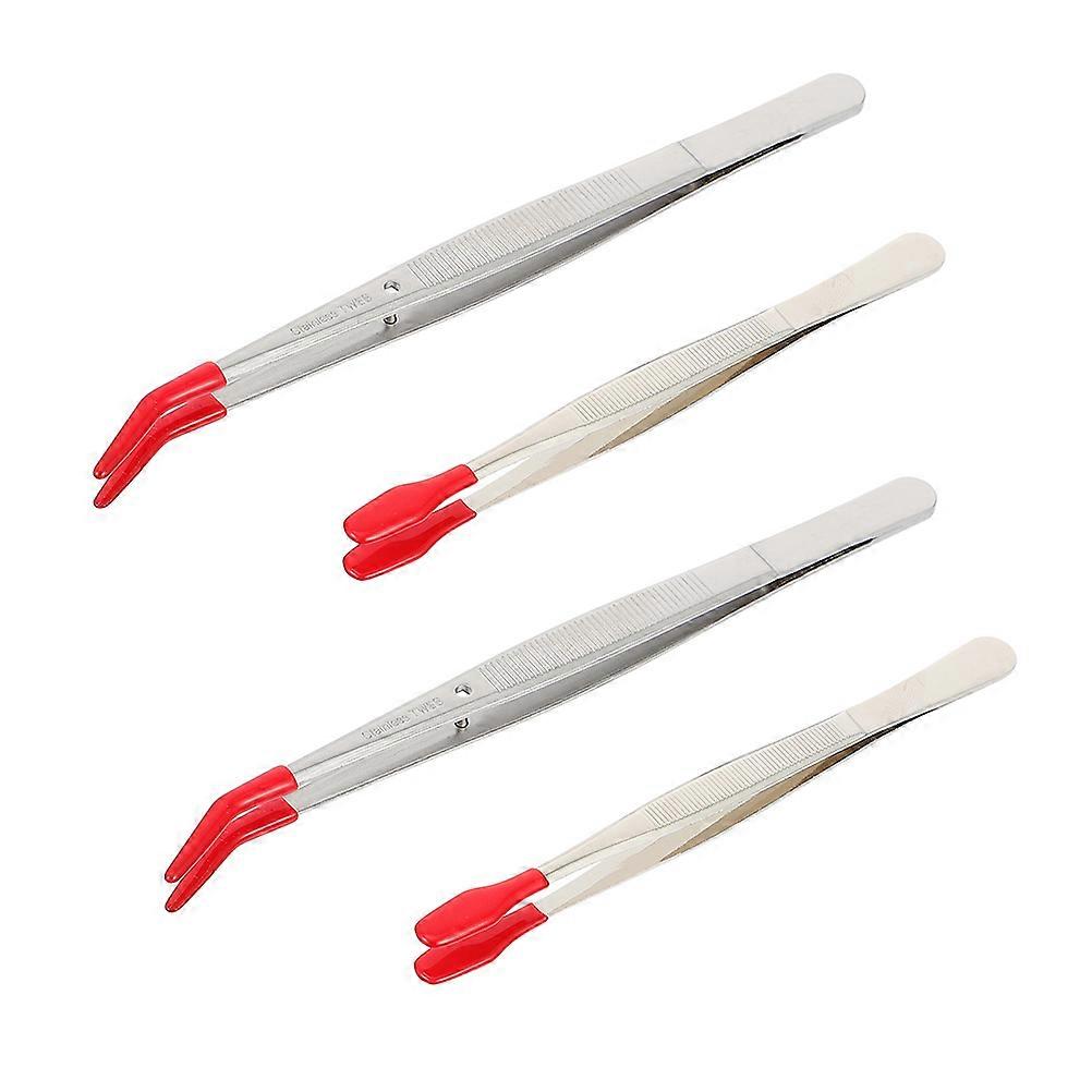 Stainless Steel Tweezers Set of 4 for Home Use with Straight and